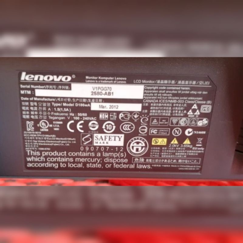 lcd 19in widescreen lenovo monitor kondisi mantul set kabel power dan vga