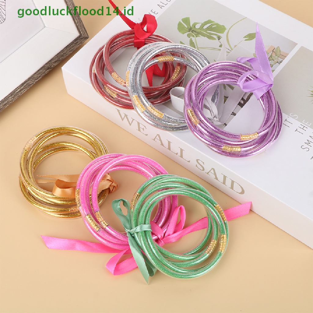 [GOOGFOUR] 1set Shiny Gold Buddhist Rush Gelang Halus Bharm Budha Gadis Gelang Silikon Plastik Glitter Jelly Budha Cahaya Gelang Hadiah [TOP]