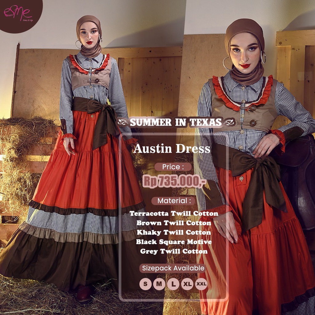 ESME SUMMER IN TEXAS AUSTIN DRESS BAJU GAMIS BRANDED GAMIS KEKINIAN TERBARU DREESS MEWAH UNIK DRESS 