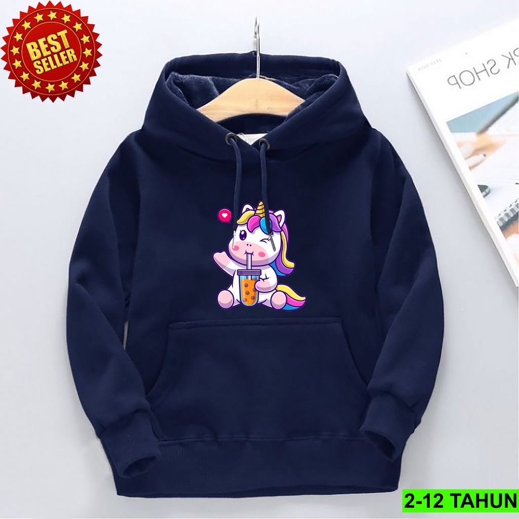 LOVE BOBA UNIC0RN Jumper Hoodie Anak II Jaket Hoodie Anak Viral Bahan Fleece Size M - XL ( Laki Laki &amp; Peremepuan )