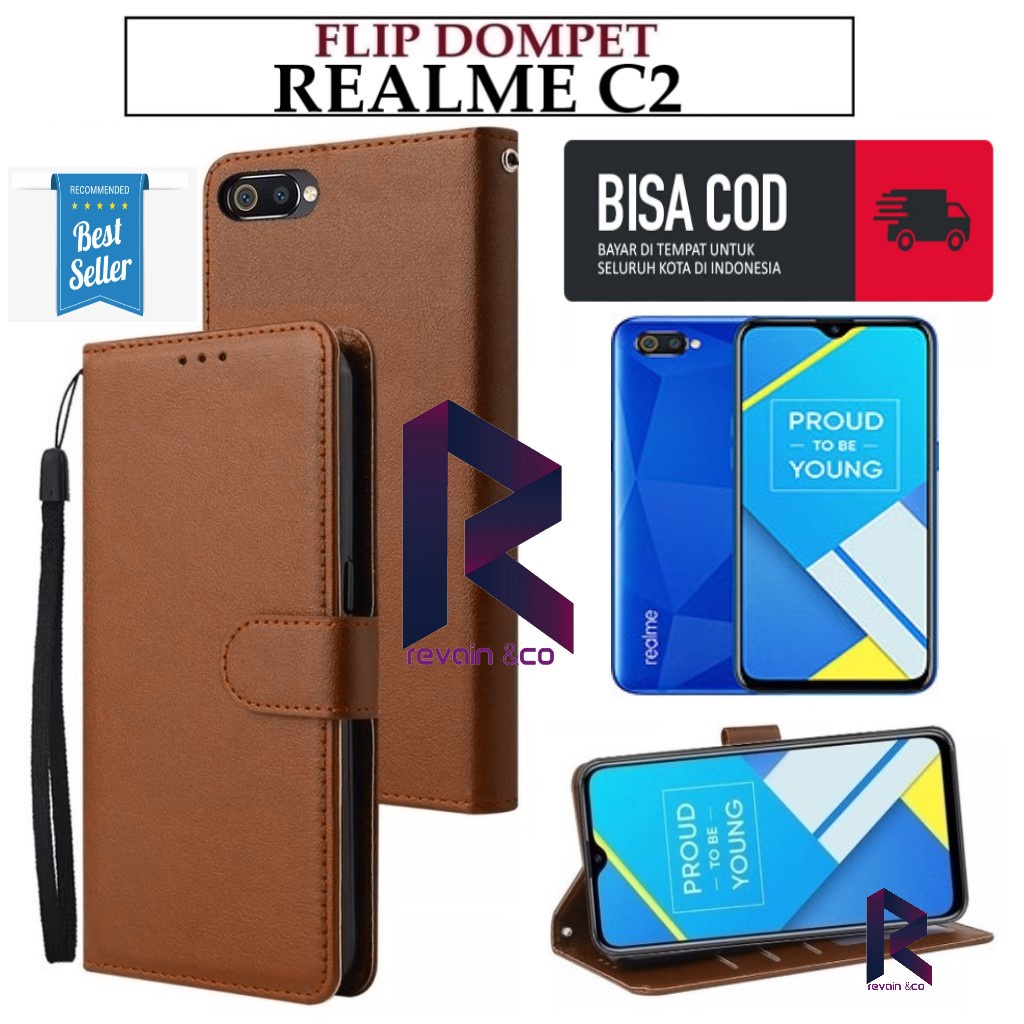 CASE REALME C2 FLIP WALLET LEATHER KULIT PREMIUM SARUNG BUKA TUTUP KESING HP FLIP CASE REALME C2