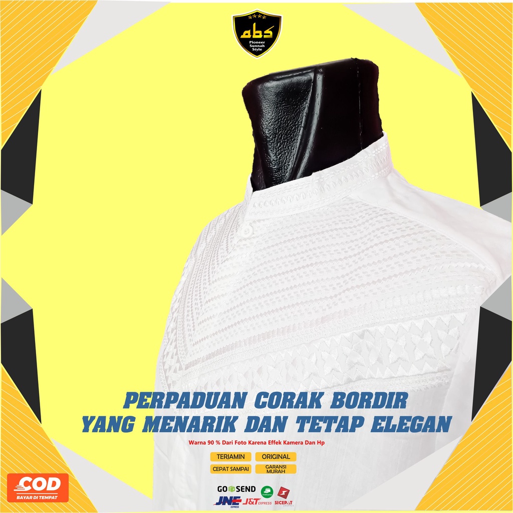 Baju Koko Putih Pria Bordir Lengan Pendek Exclusive Abu Sulthan Koko Terlaris Perlengkapan Haji Umroh