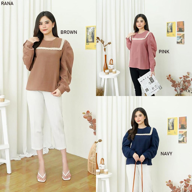 Evercloth Rana Top Atasan Wanita Lengan Panjang Blouse Wanita Lengan Karet