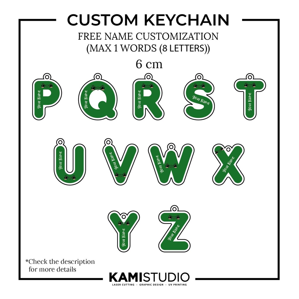 GANTUNGAN KUNCI PRINTING HIJAU TUA / GANTUNGAN KUNCI INISIAL / KEYCHAIN INISIAL / KEYCHAIN PRINTING NAMA / KADO CUSTOM NAMA GANTUNGAN KUNCI