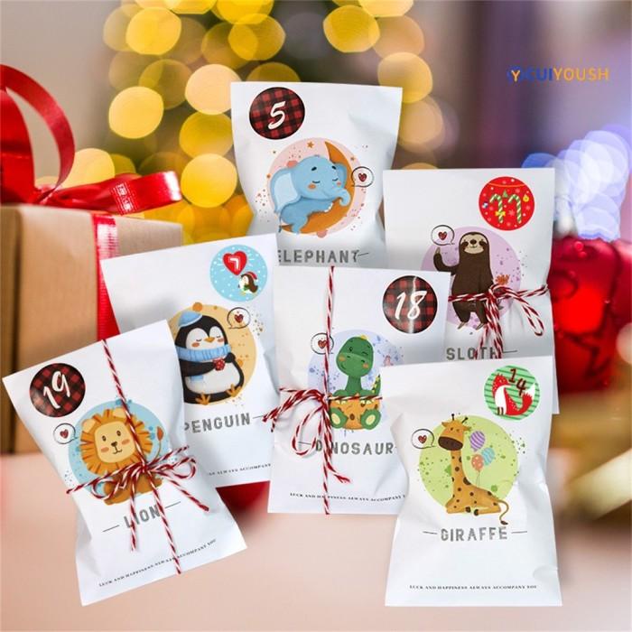 

24 Set Tas Kemasan Bahan Kertas Motif Hewan Untuk Hadiah Natal
