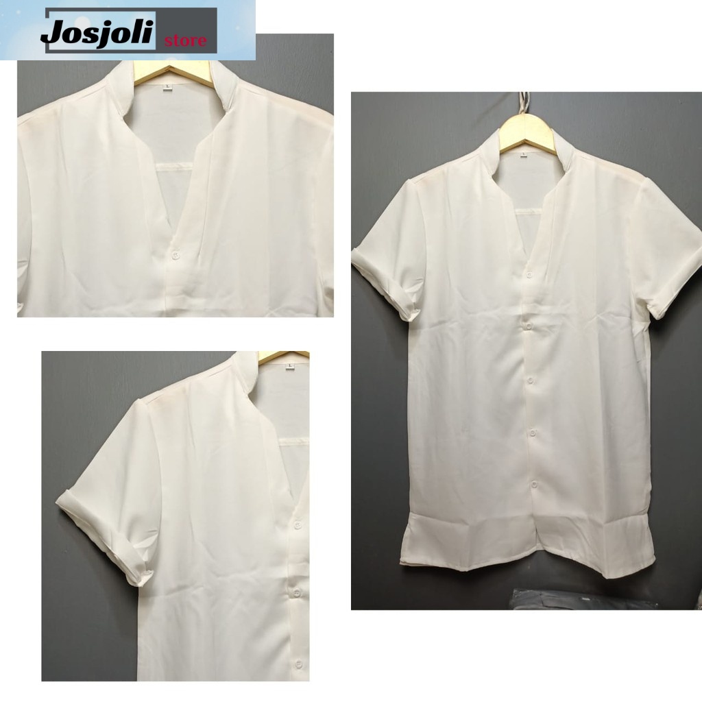 JOSJOLI_STORE/Kemeja V-NEK Tin Lengan Pendek Size M,L,XL,XXL-Fashion Pria Dewasa