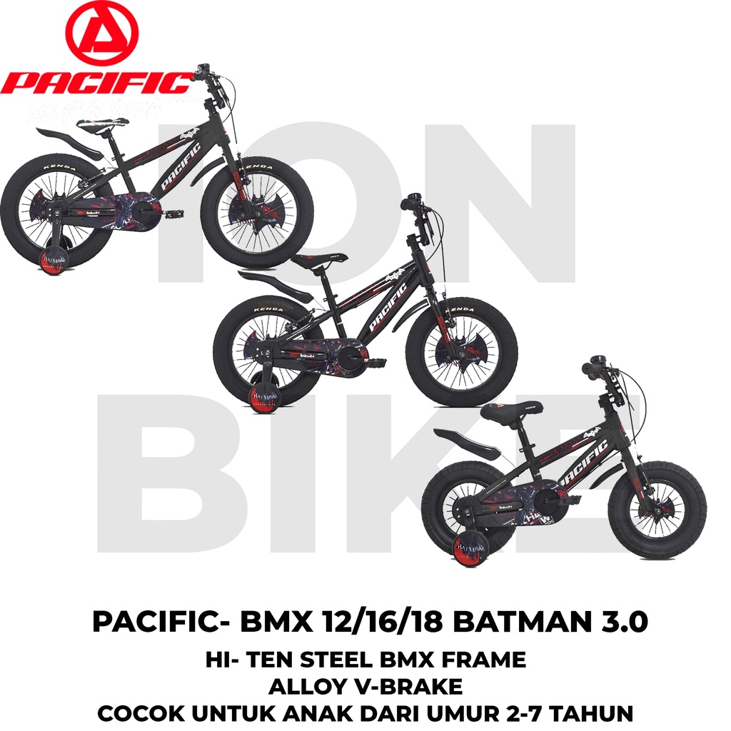 Sepeda BMX 12 16 18 Pacific Batman 3.0 Terbaru Anak Boys Kids Bike Hiten Steel Frame Murah Awet Koko