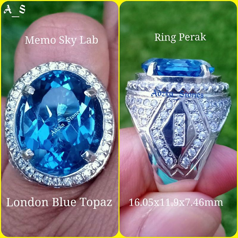 Natural Londo Blue Topaz Ring Perak Mewah Memo Sky Lab