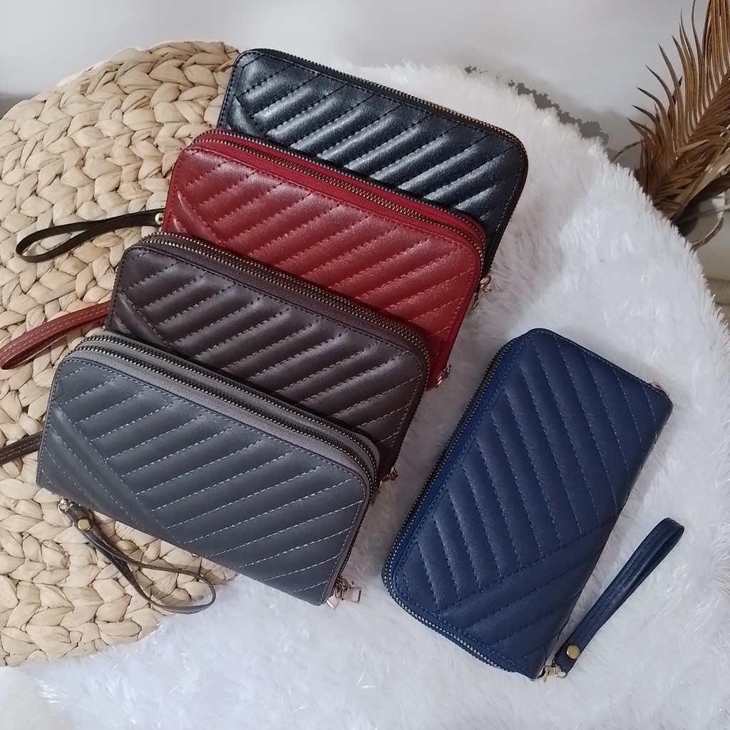 Dompet panjang wanita kulit sintetis dompet panjang motif bordir garis trendy dompet wanita remaja dewasa kekinian