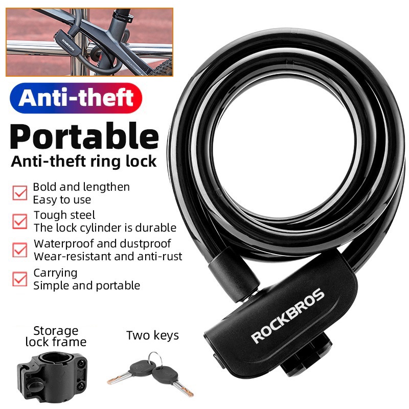 ROCKBROS RKS515 Kunci Gembok Sandi Sepeda  ABS Sepeda-Bike Bicycle Lock Ring 110CM hitam/jeruk Portable Cable Lock