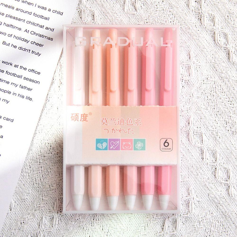R-flower 6Pcs/Set Pena Gel Perlengkapan Kantor Sekolah Gaya Mutil Dengan Klip Alat Tulisan Tinta Hitam Tekan Type Signature Pen