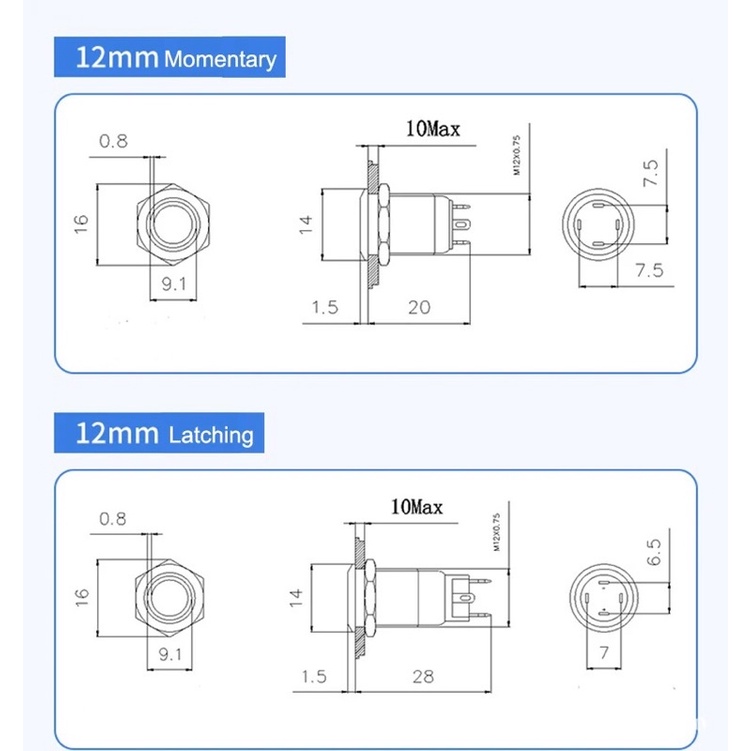Saklar Latching 220V 12V-24V 12mm Logo Ring Push Button Switch Waterproof