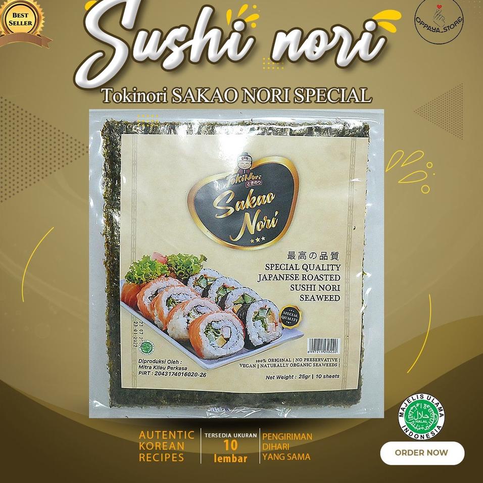

✔✔SALE✔✔ Sakao Nori Sushi Spesial 10 Set Sushi Roasted Rumput Laut Halal Mui