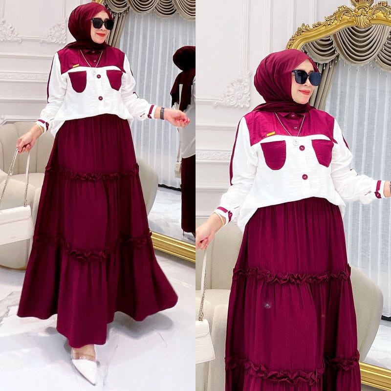 Mazaya One Set Rok Panjang Baju Setelan Wanita Kekinian Busana Muslim Wanita Terbaru Setelan Jumbo Ld115 cm One Set Crinkle