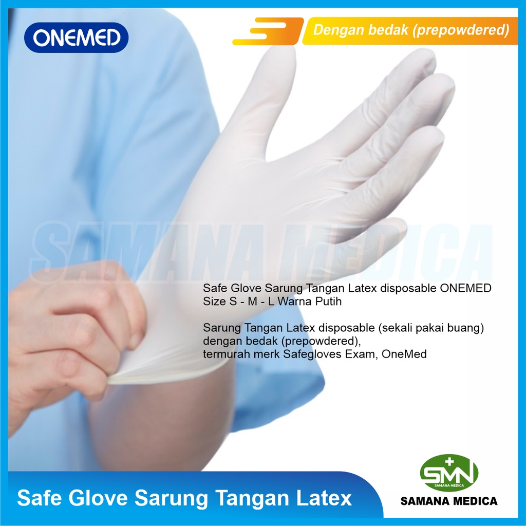 Safe Glove Sarung Tangan Latex disposable ONEMED Size XS - S - M - L Warna Putih