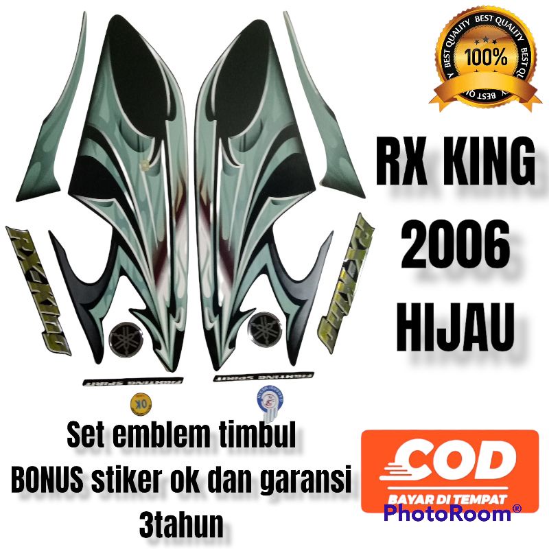 striping rx king 2006 hijau set emblem timbul, stiker lis body rx king 2006 hijau komplit emblem