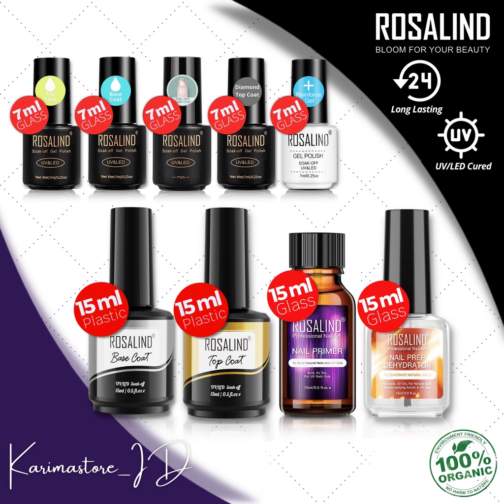 ROSALIND Base Coat dan Top Coat Nail Gel UV LED / Kutek / Cat Kuku/ kutek bening/Primer/Dehidrator