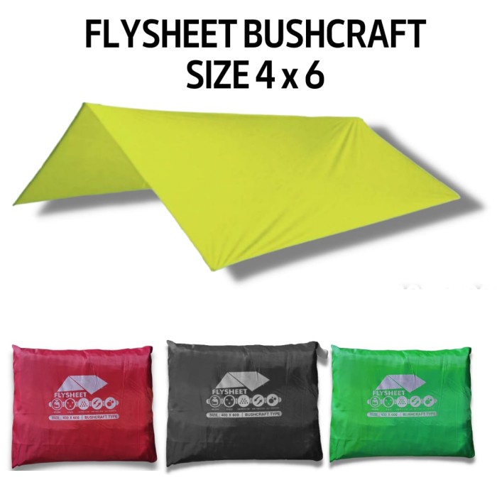 PAKET FLYSHEET 4X6 FULL SET + PASAK + TALI + TIANG FLYSHEET BUSHCRAFT