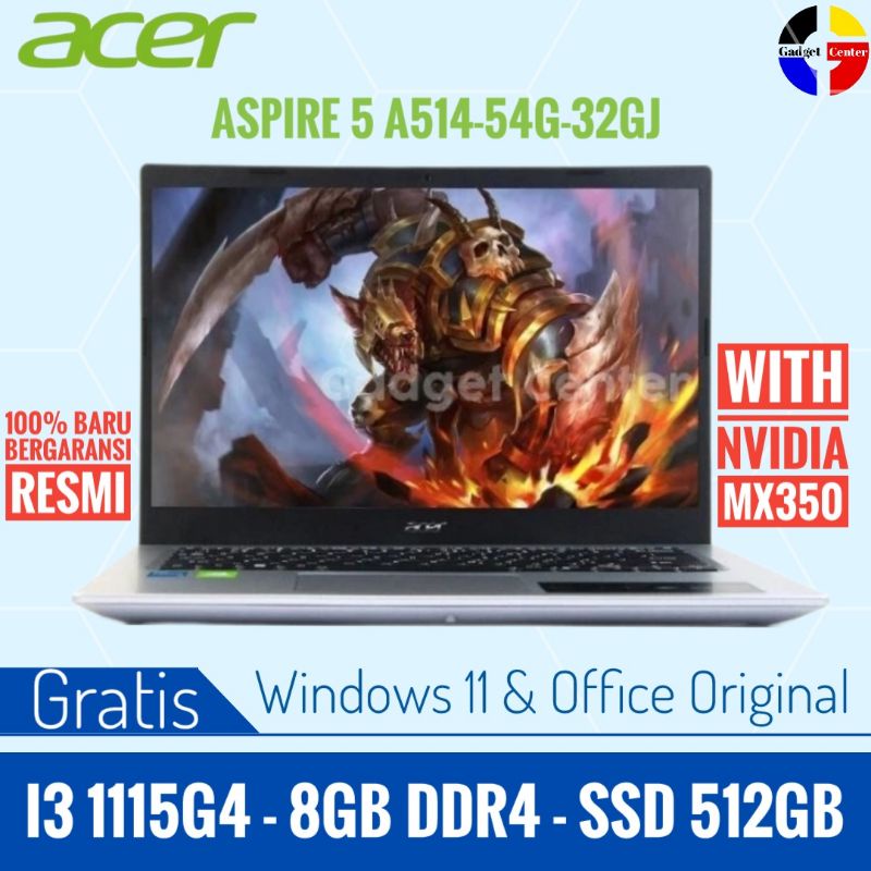 Laptop Acer Aspire 5 A514 54G 32GJ /1115G4/8GB/512GB/MX350/Windows 11 - Silver-32GJ