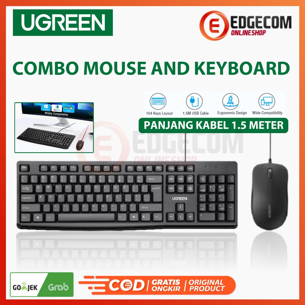 GREEN Keyboard Mouse Combo Set Kabel Komputer Laptop 1,5m kabel 90561