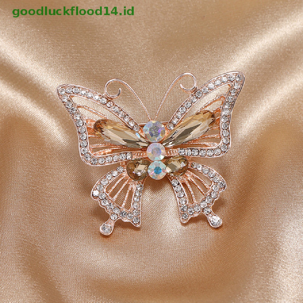 [GOOGFOUR] 1 Pcs Butterfly Berlian Imitasi Bros Enamel Kerah Pin Serangga Perhiasan Bros [TOP]