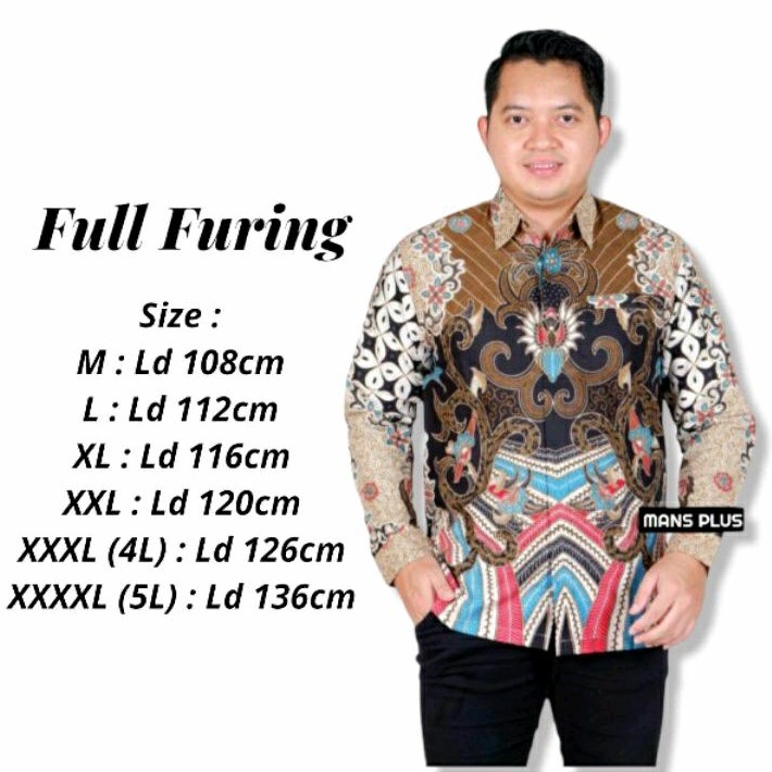 [FULL FURING] Kemeja Batik Pria Full Furing Jumbo Lengan Panjang Premium 4L-5L Hem Big Size Batik Modern GVN-Cr