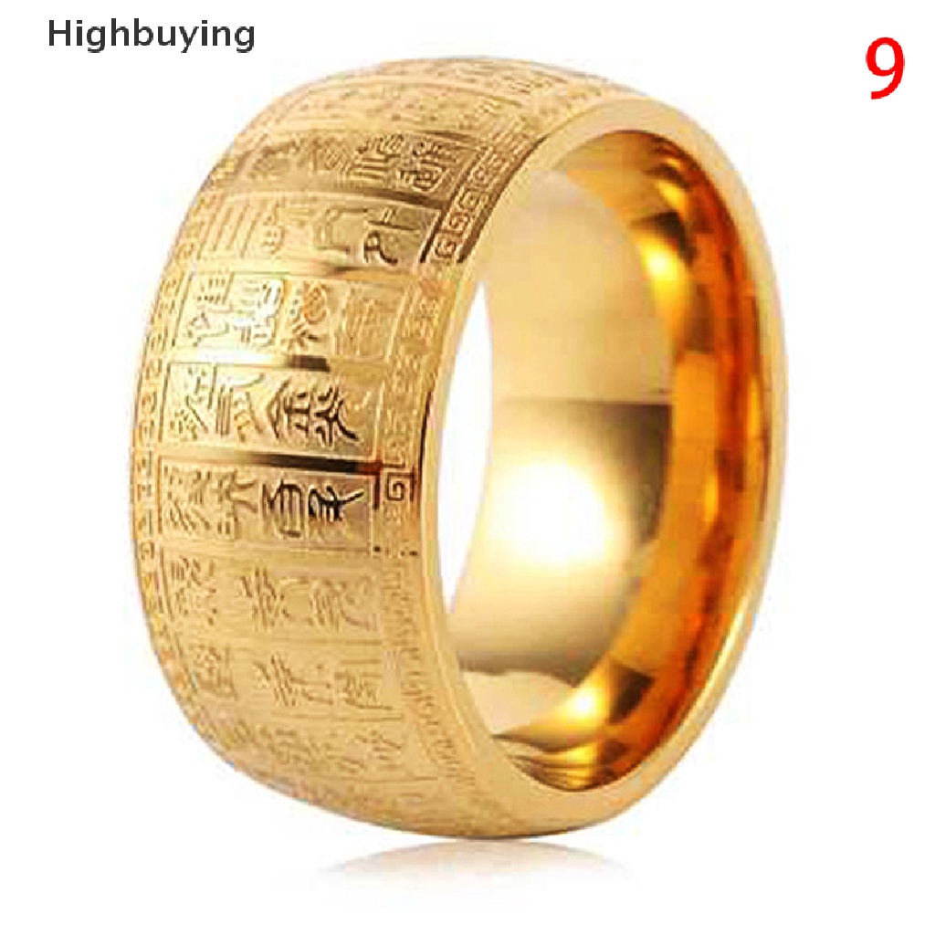 Hbid Cincin Simple Punk Lebar 11mm Jimat Cina Mantra Rune Titanium steel Untuk Pria Glory