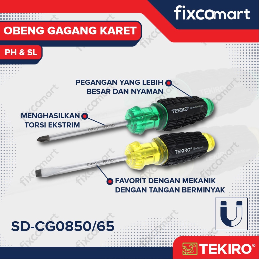 Tekiro Obeng Gagang Karet Plus (+) dan minus (-) / Cushion Grip Screwdriver