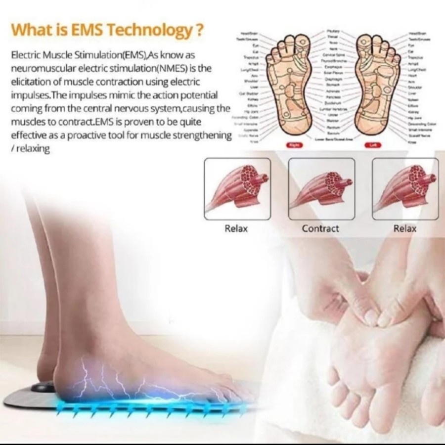 EMS Foot Massager Pad Mat Alat Pijat Kaki Akupuntur Elektrik Pulse Set