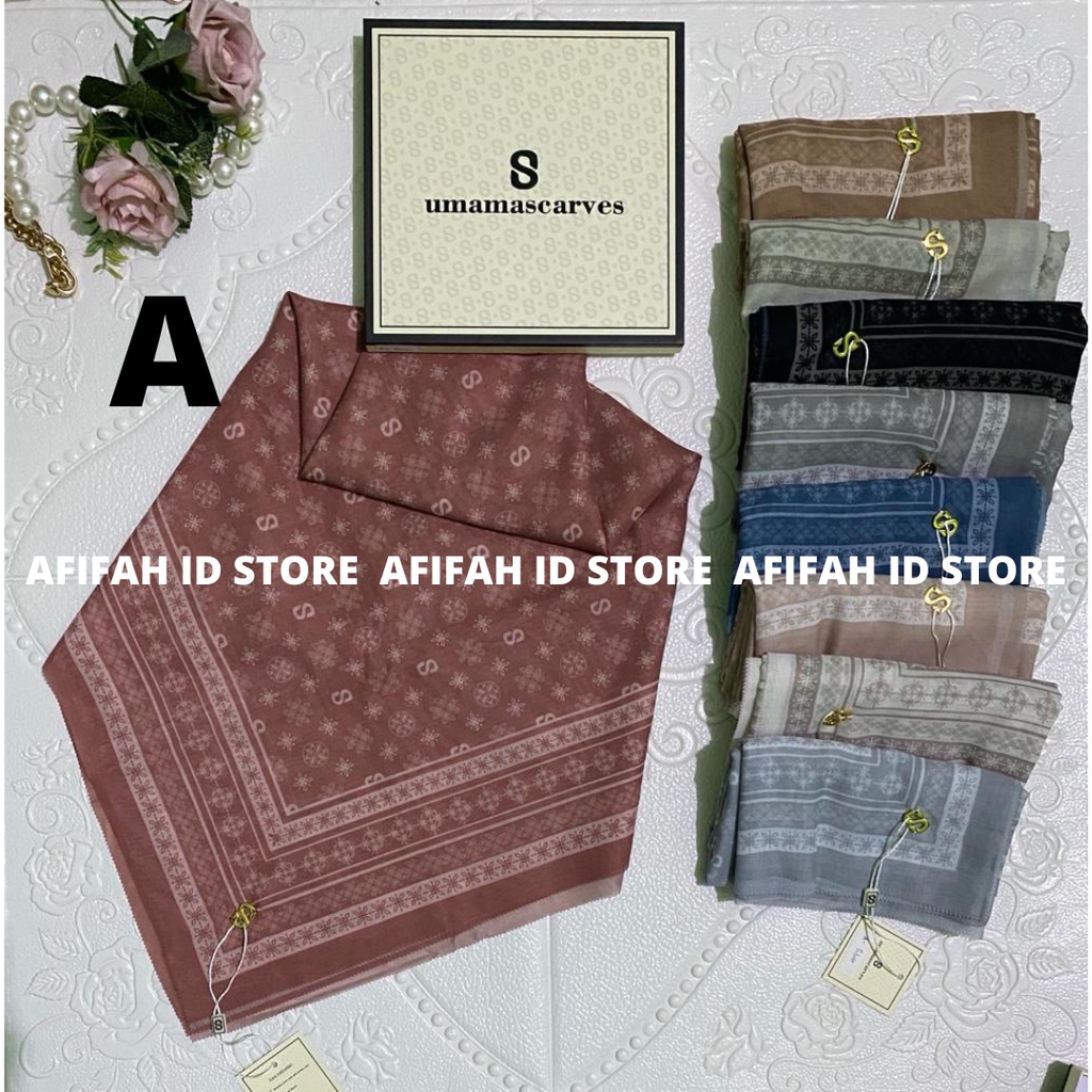 AFIFAH ID STORE Umama Scarves Jilbab Segiempat Motif Umama, Kerudung Voal Motif Digital Premium (Original)