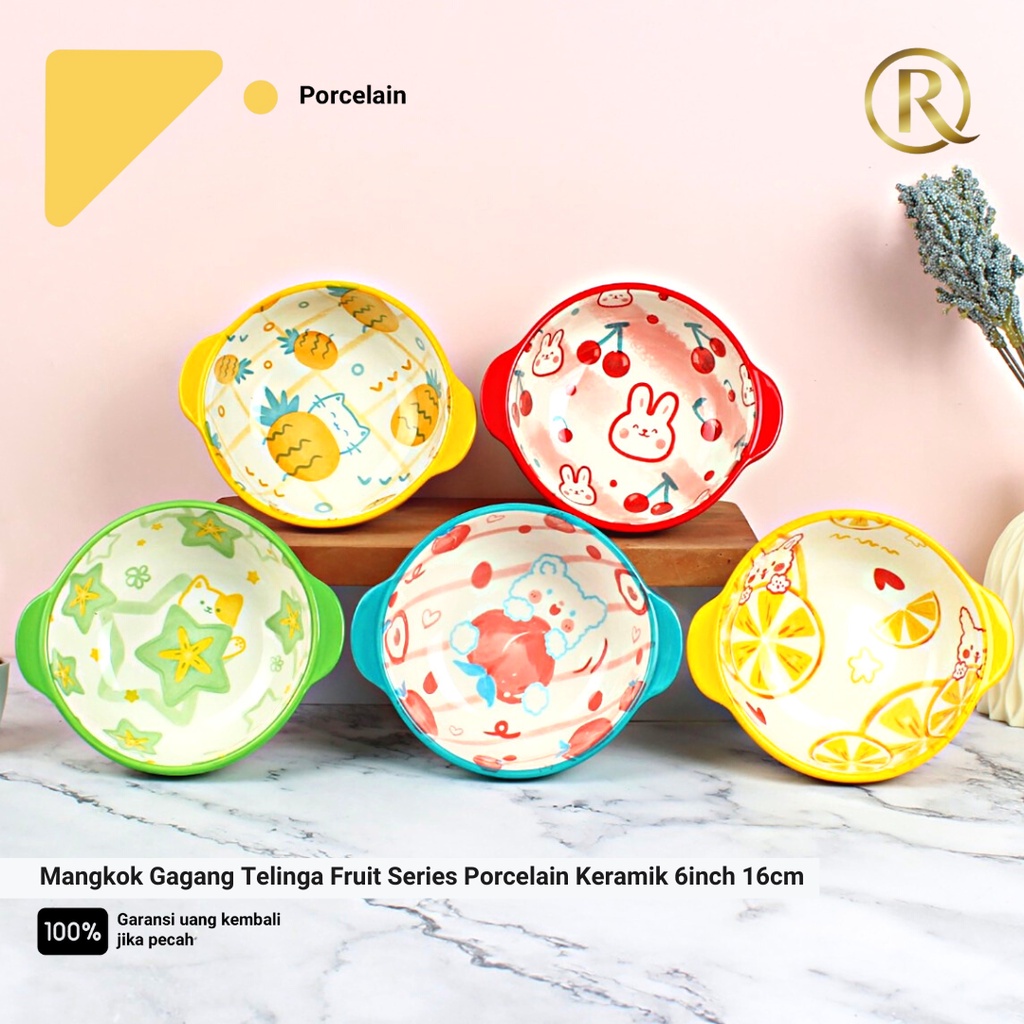 Mangkok Gagang Telinga Fruit Series A Porcelain Keramik 6inch 16cm