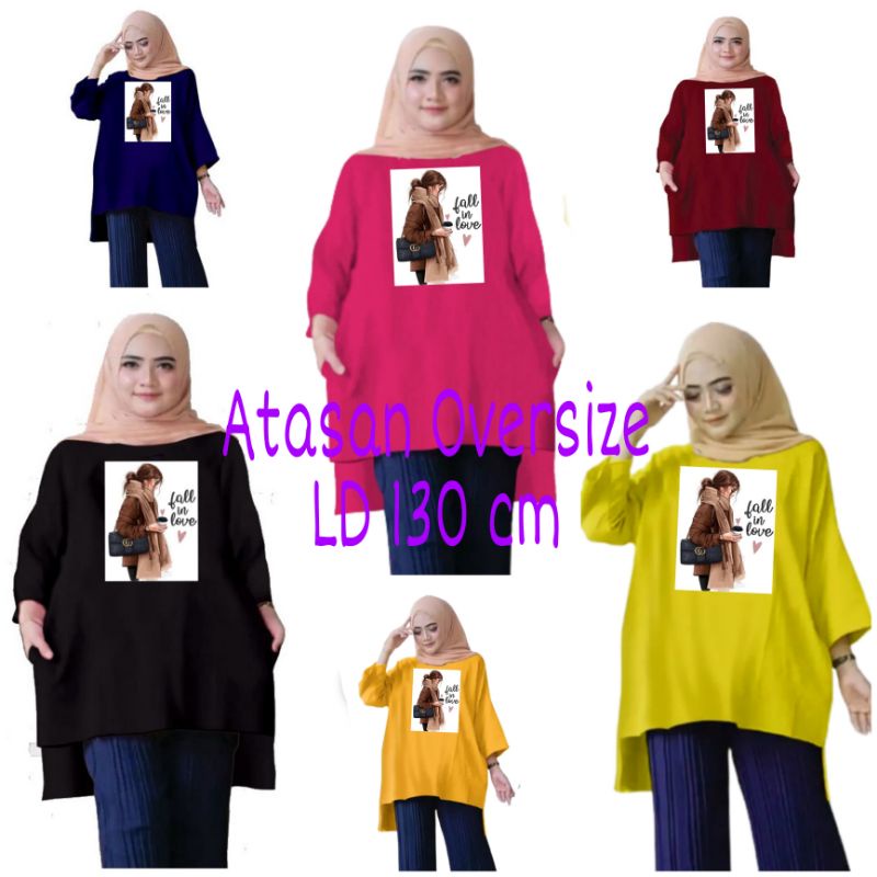 Atasan Baju Tunik Kaos Wanita Oversize LD 130 Cm Terbaru 2023 Viral Gambar DTF Bahan Kaos Babyterry . Atasan Baju Wanita Santai Tunik Wanita Dewasa Cewek Jumbo Kekinian Murah Big Size Fall In Love