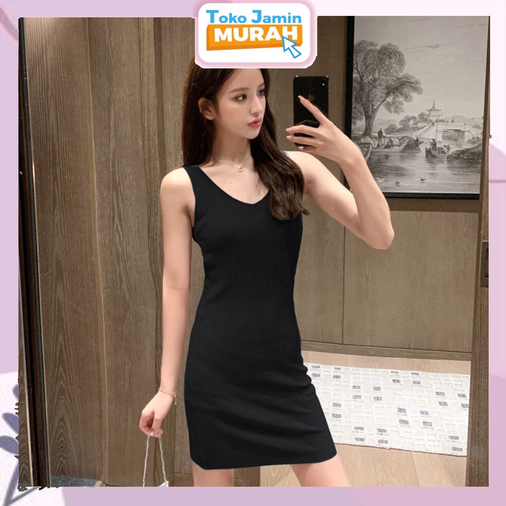 TJM BR189 Tanktop MIni Dress Wanita Tanpa Lengan Korean Style