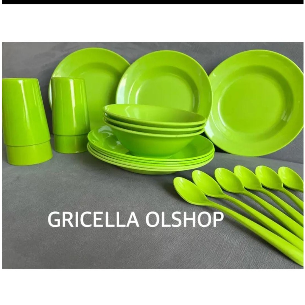 1 LUSIN PERALATAN MAKAN LENGKAP HIJAU MELAMIN SINGA SINGI SNI
