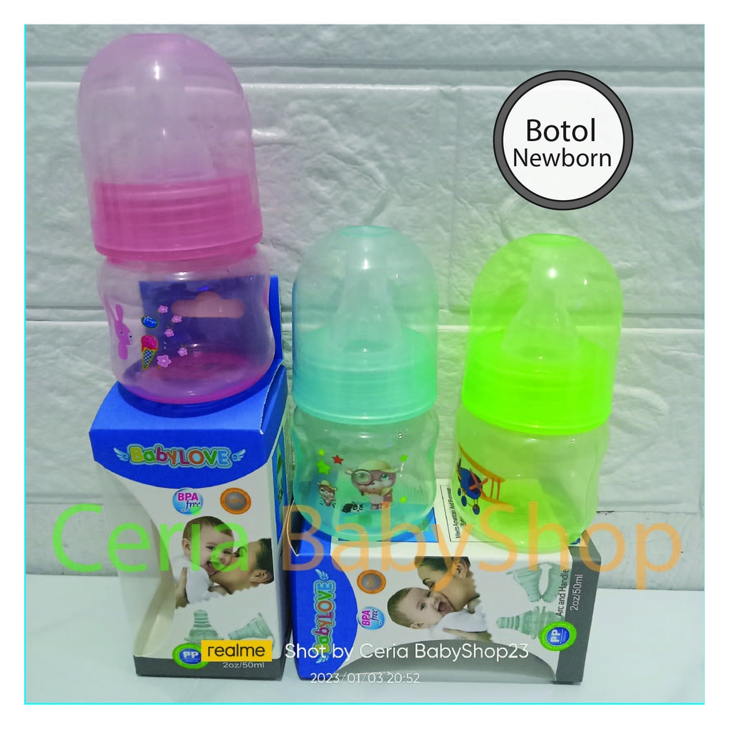 BOTOL SUSU BAYI BABYLOVE UKURAN KECIL MINI NEW BORN TRANSPARAN UNTUK BAYI BARU LAHIR SIZE 50ML UNIK 