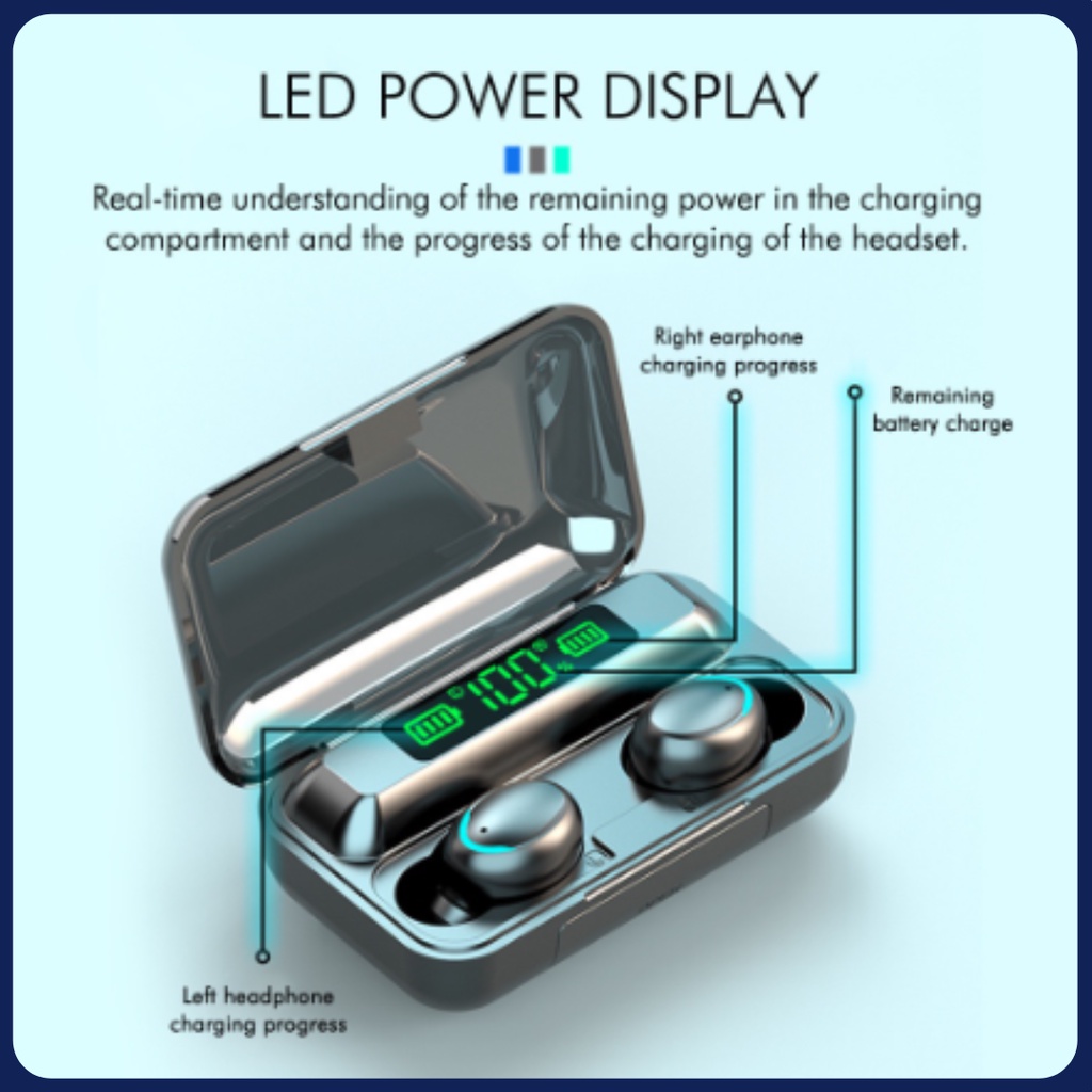 Headset Upgrade Baru F9-5 Tampilan LED TWS  Bluetooth with Mic Sentuh Olahraga Tahan Air Henset Bloetooth HiFi Stereo Wireless F9-5C Black