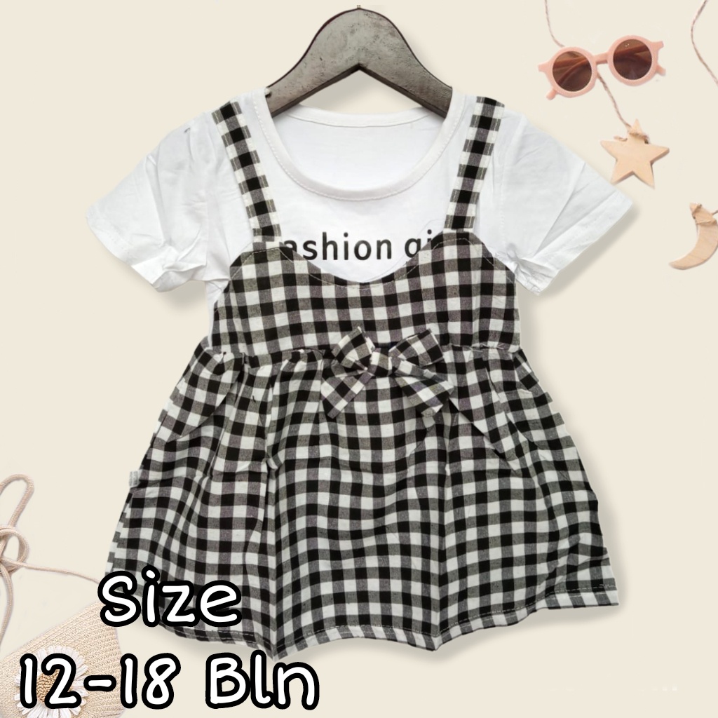 DRESS NEWBORN BABY USIA 12 18 24 BULAN WARNA PUTIH KOTAK - KOTAK BAJU ANAK MURAH TERBARU PAKAIAN ANA