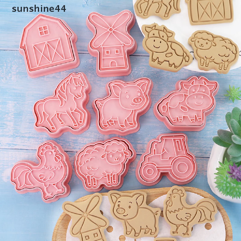 Sunshine 8Pcs/Set Kartun Hewan Pertanian Cookie Cutters Farm Party Cake Decorag Cetakan.