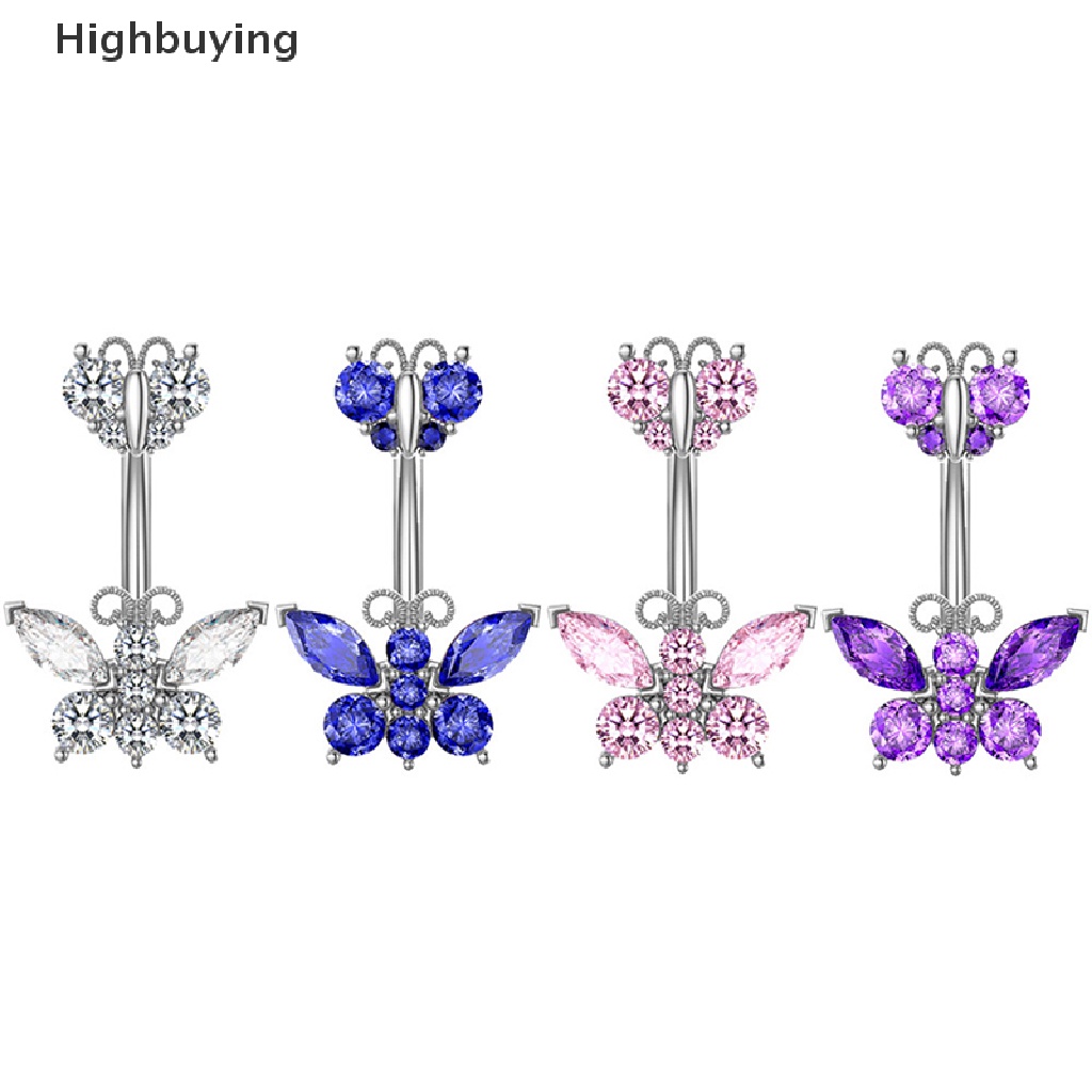 Hbid 1Pcs Butterfly Belly Button Ring Bintang Kristal Zirkon Pusar Rings Belly Body Perhiasan Menjuntai Drop Glory