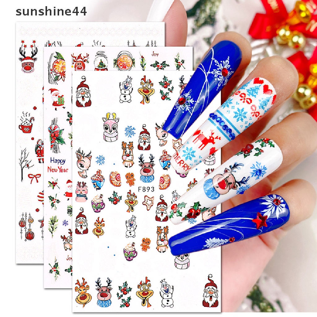 Sunshine 1lembar Stiker Kuku Natal Dekorasi Kuku UV Gel Nail Art Decals.