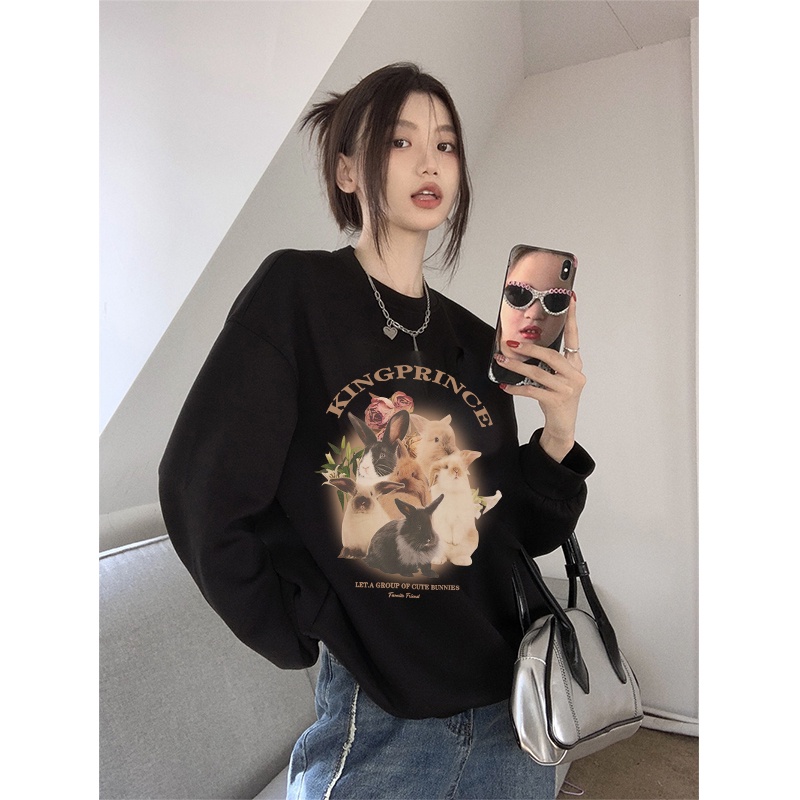 Sweater Oversize Korea Space Lucu Sweater Couple Unisex Rabbit Bulan Planet Korean Style/atasan kaos wanita lengan panjang