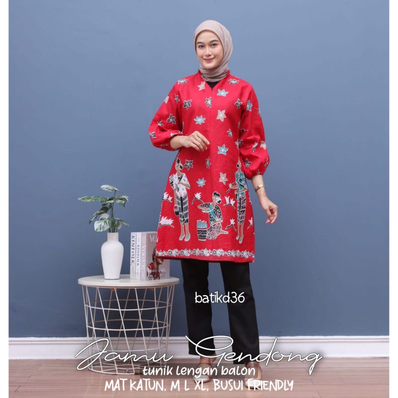 Tunik Jamu Gendong new Remaja Cewek Bahan Katun Soloan Lengan Balon