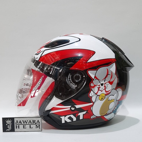 Helm KYT DJ Maru Motif Cat Kabuki White Glossy