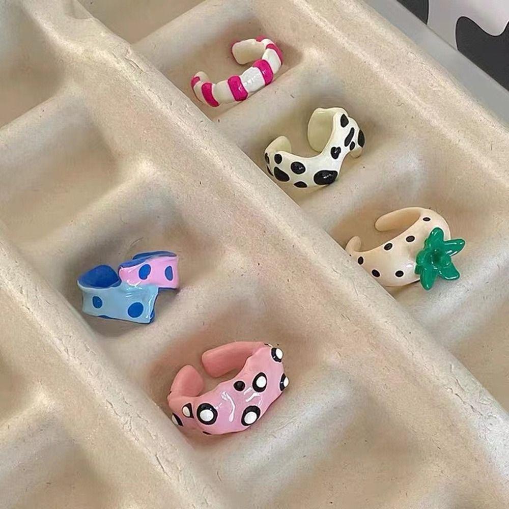 Mxbeauty Cincin Wanita Halus Dapat Disesuaikan Sederhana Y2K Stripe Niche Desain Proses Tetesan Minyak Ins Gaya Polkadot Gaya Korea Ring