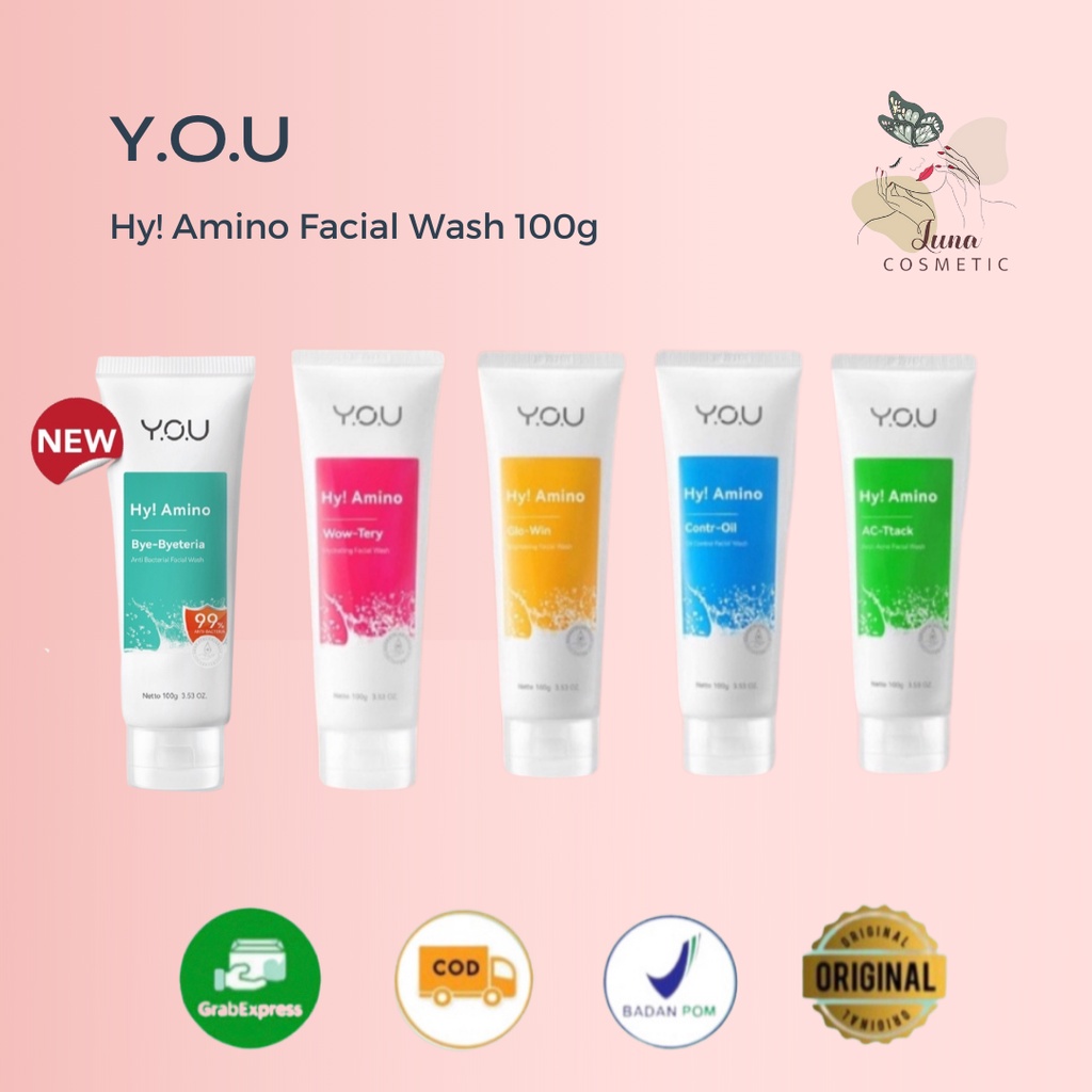 YOU Hy! Amino Facial Wash | Oil Control, Hydrating, Brightening, Anti-Acne, Sabun Cuci Muka