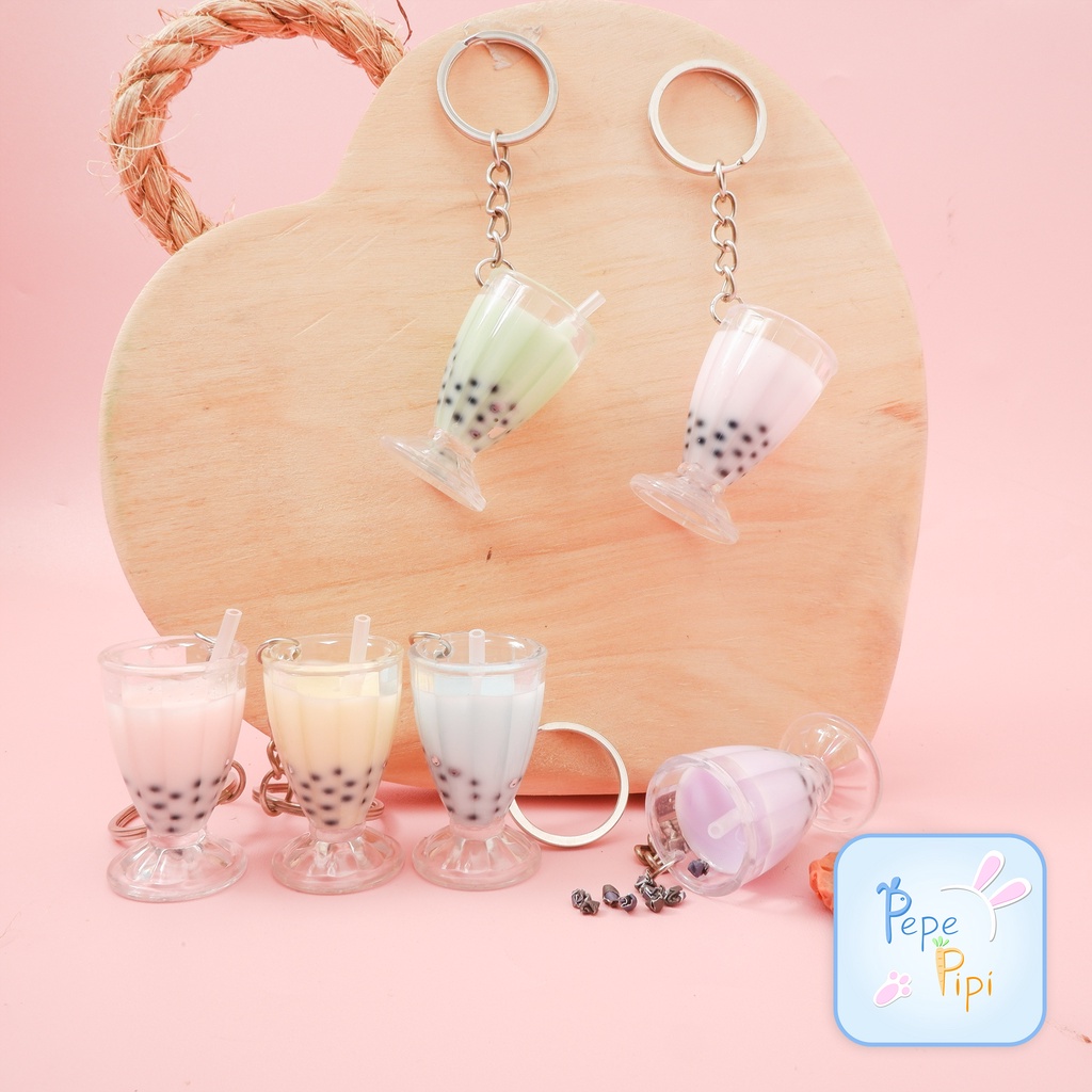 Gantungan Kunci Resin Drink Boba in Glass Ganci Keychain Hiasan Tas karet Gantung Hiasan Aksesoris Ice cream es krim