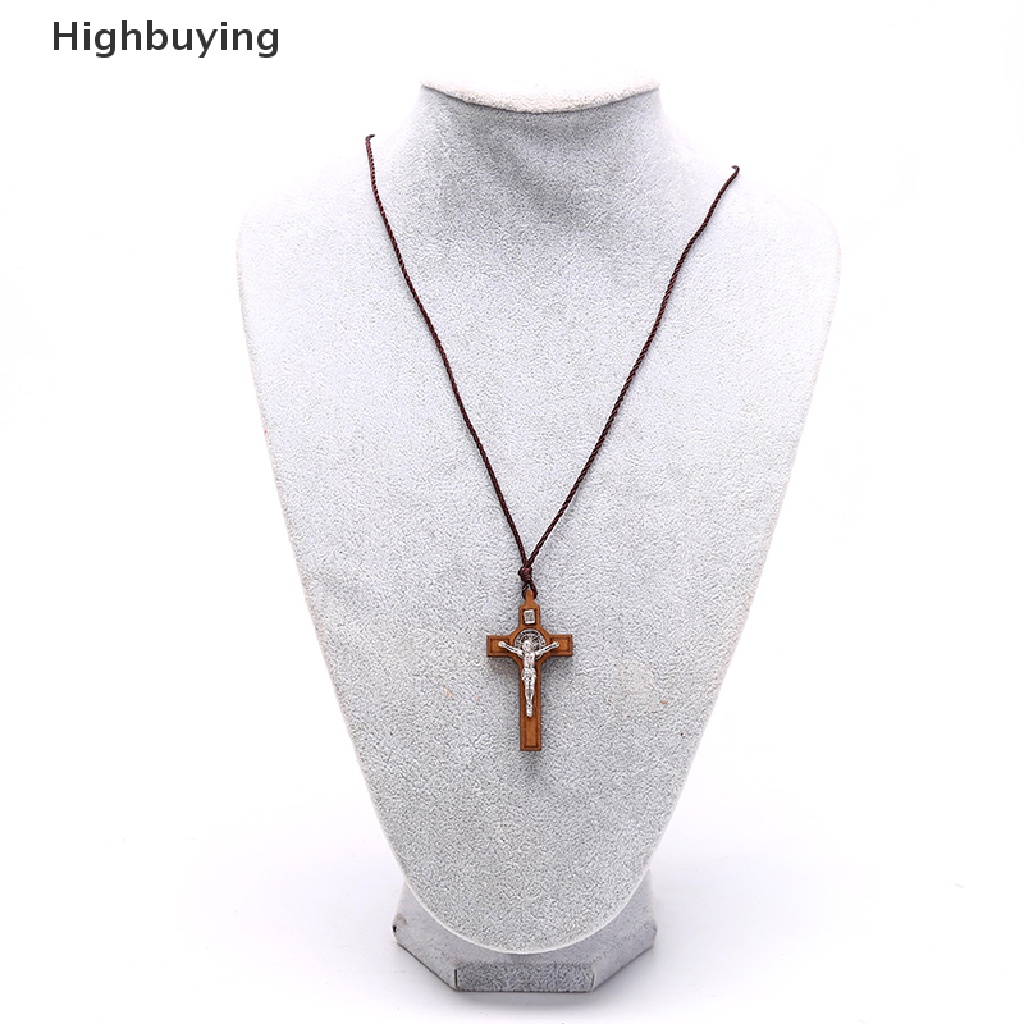 Hbid Retro Kalung Salib Yesus Kayu Logam Liontin Perhiasan Pesona Kalung Hadiah Glory