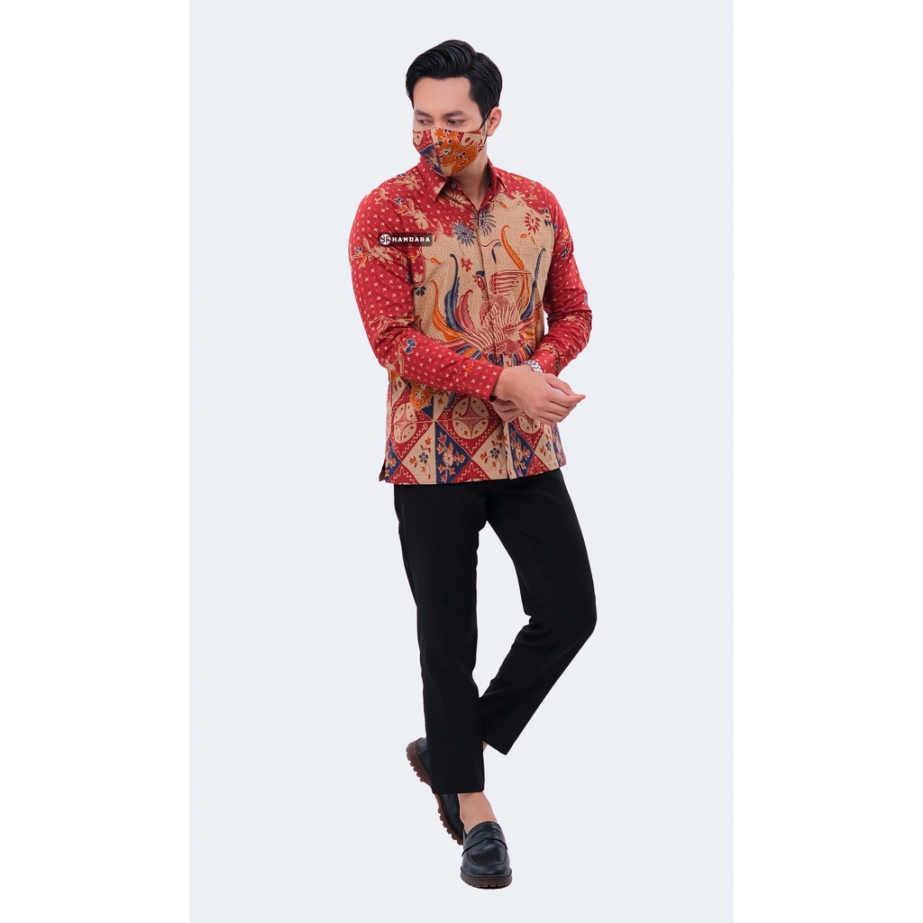 Handara Batik Pria Lengan Panjang Slim Fit Premium Kawung Wajik Merah HB-318