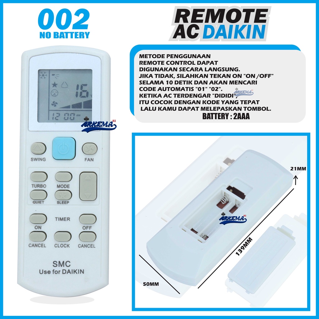 REMOTE AC DAIIKIN MULTI ORI / REMOT AC DAIIKIN ICONTROL / KONTROL AC UNIVERSAL / UNIPERSAL MULTI