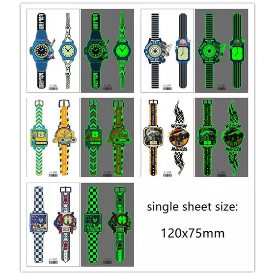 Jam Tangan Mainan Anak Stiker Tato Kartun Menyala Dalam Gelap